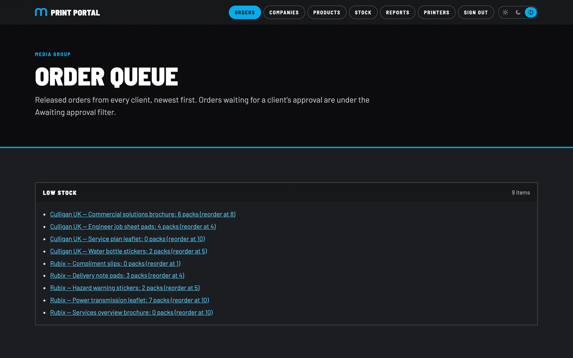 The admin order queue