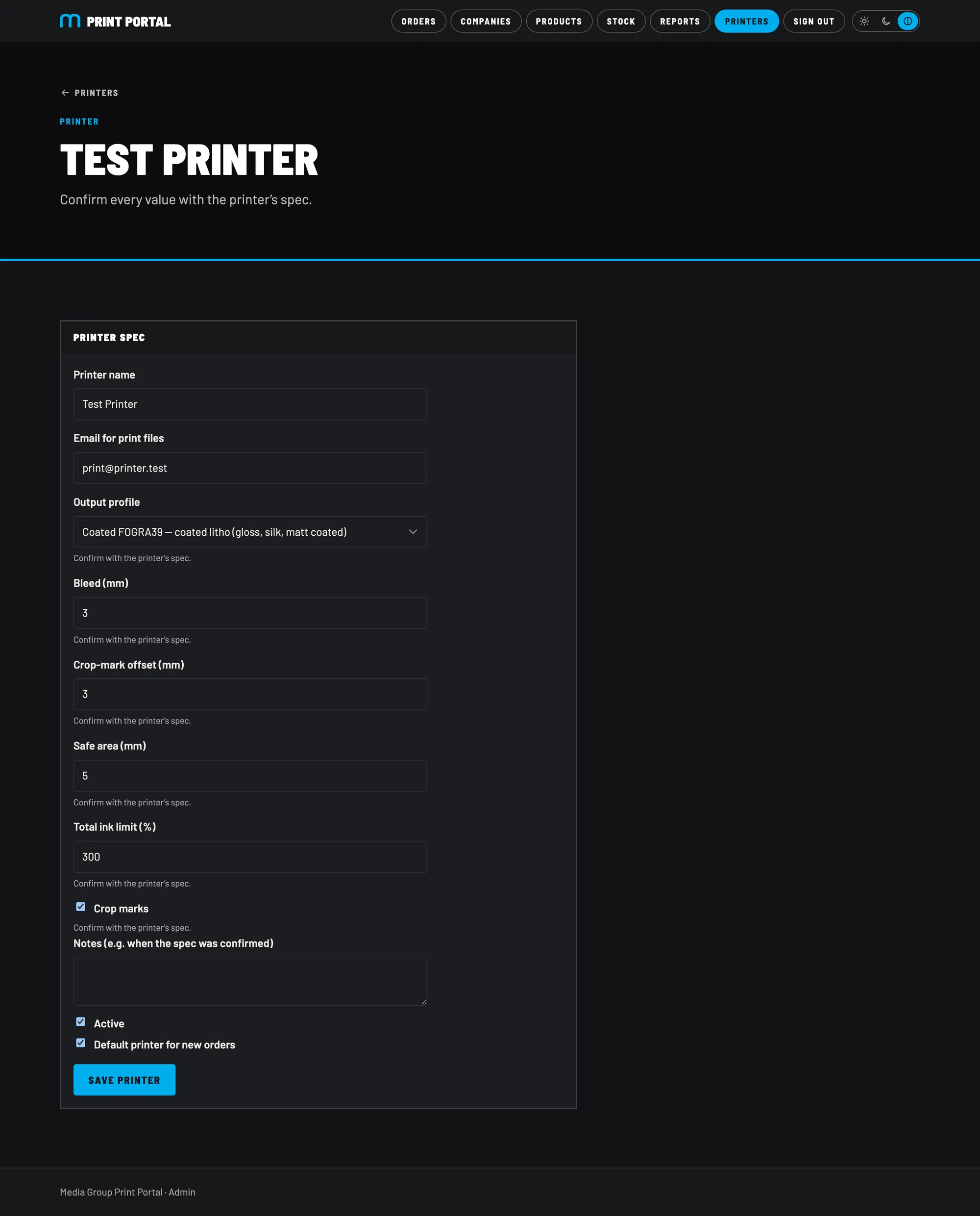 A printer's spec