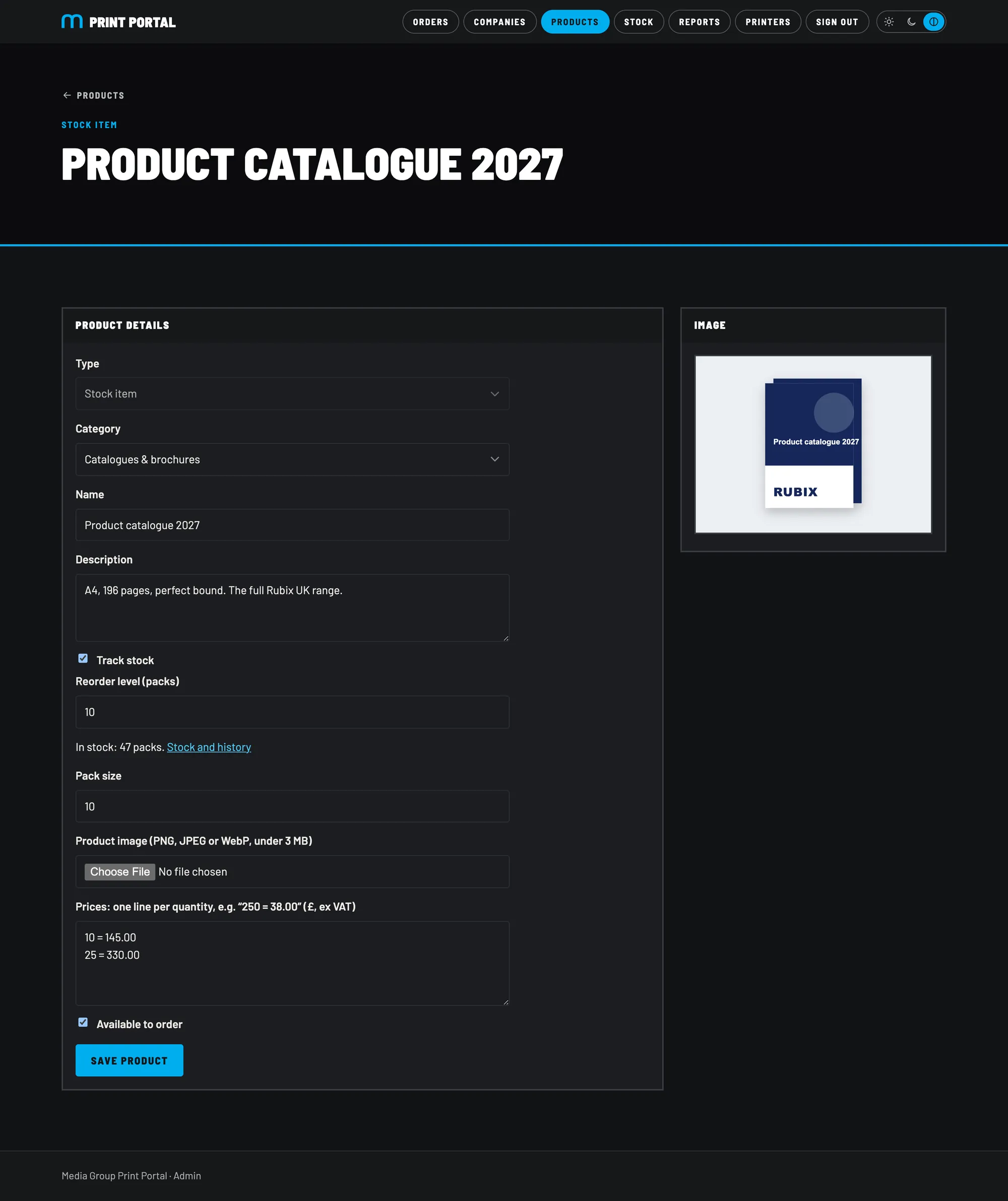 Editing a stock product