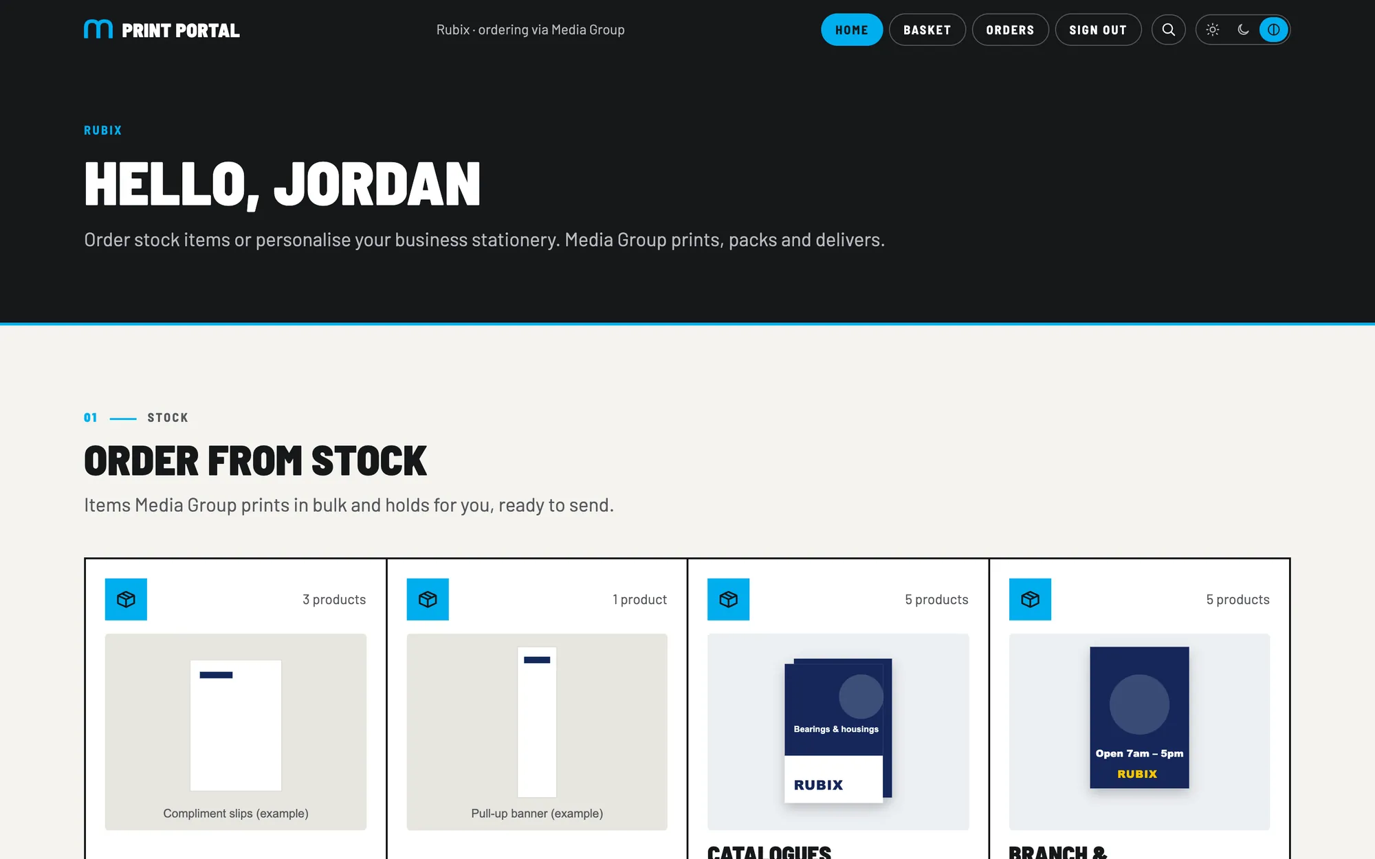 The home page in the light theme