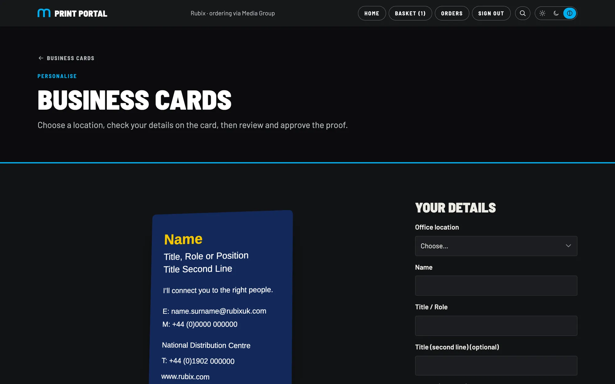 The empty Rubix business card template