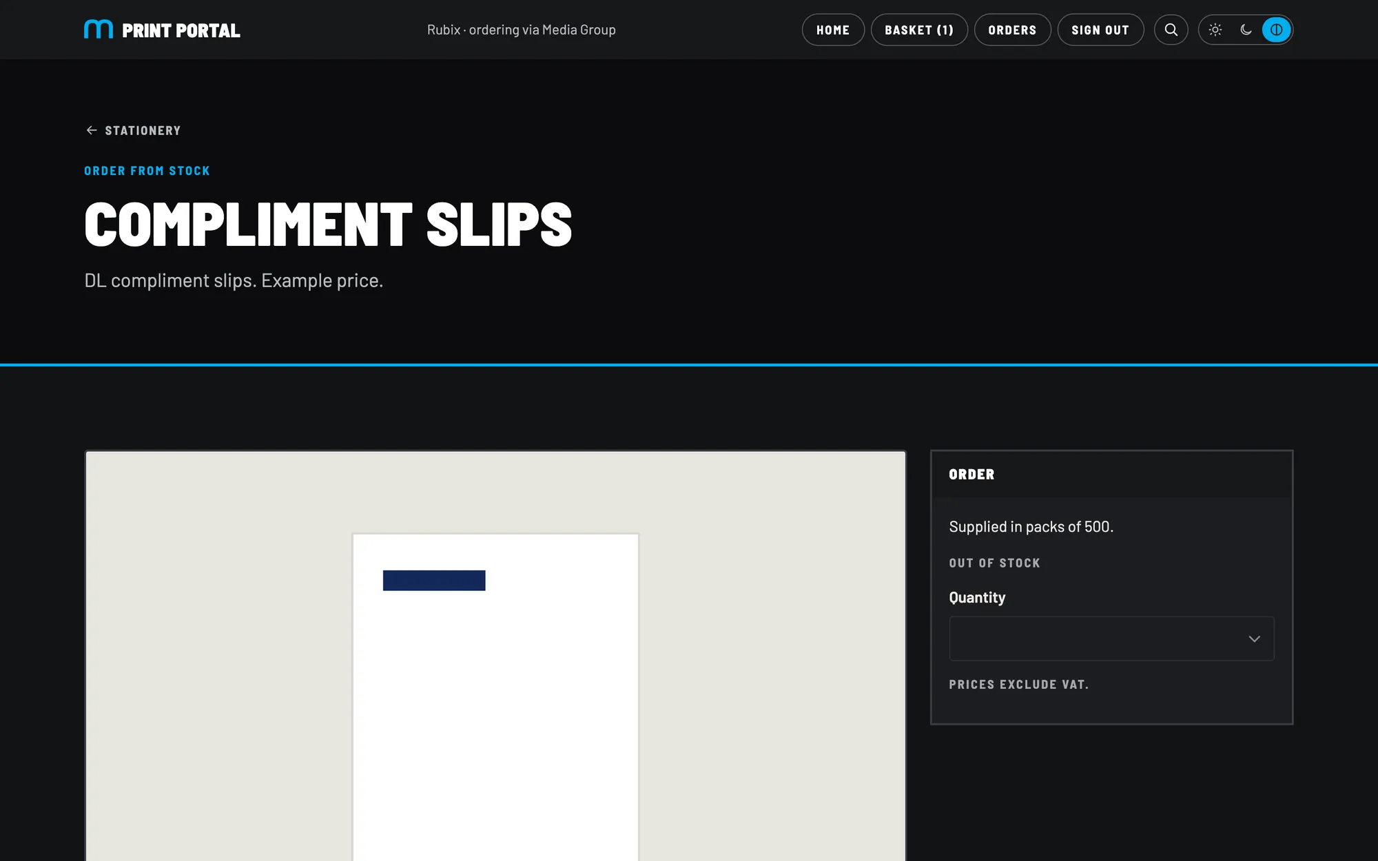 An out of stock item