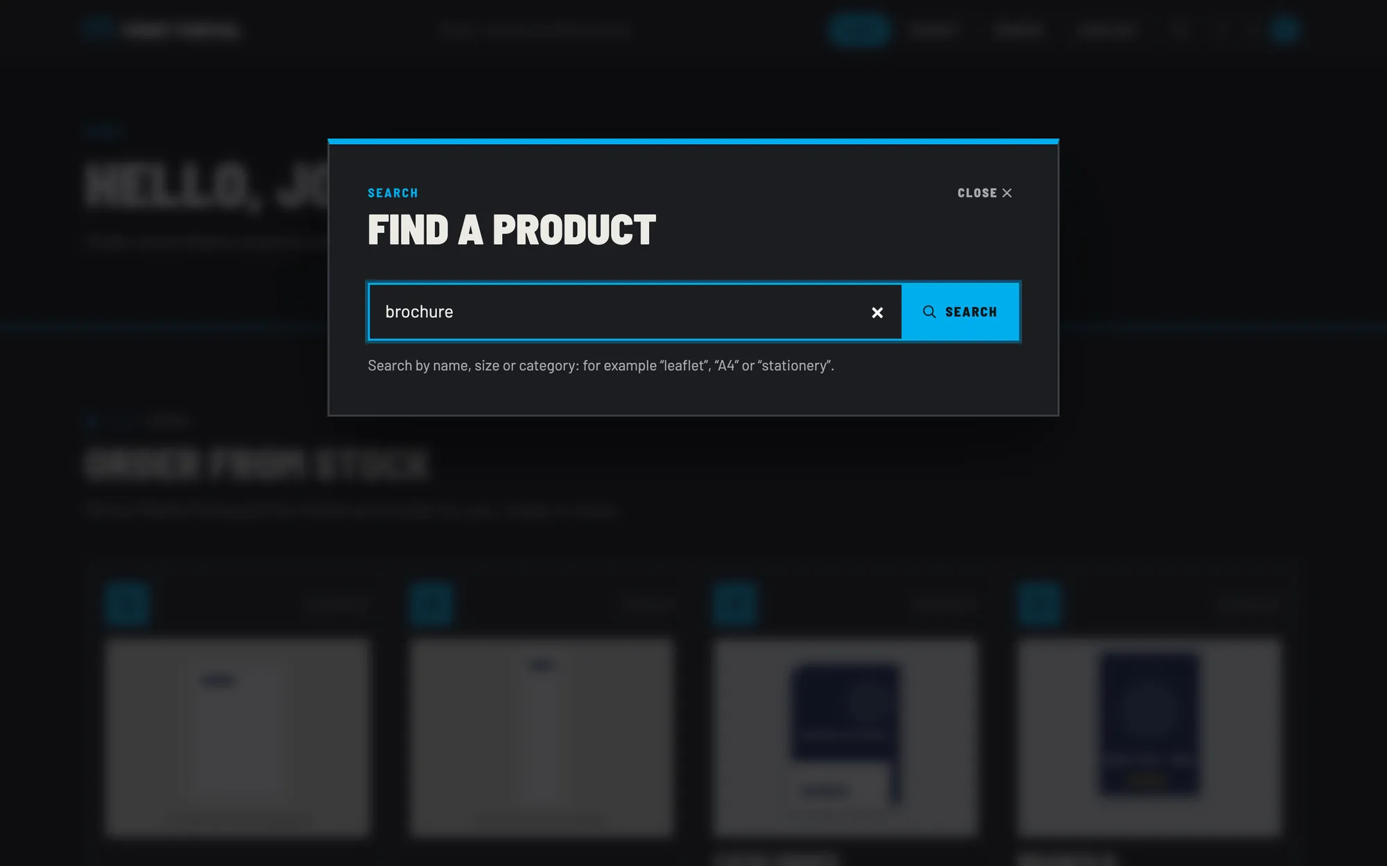 The search overlay